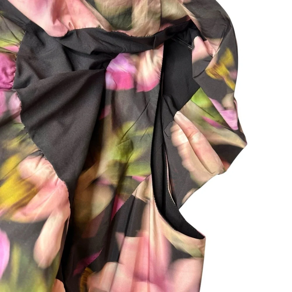 ELOQUII Ruffle Neckline Pink Moody Floral Women’s Midi Dress Sz 16